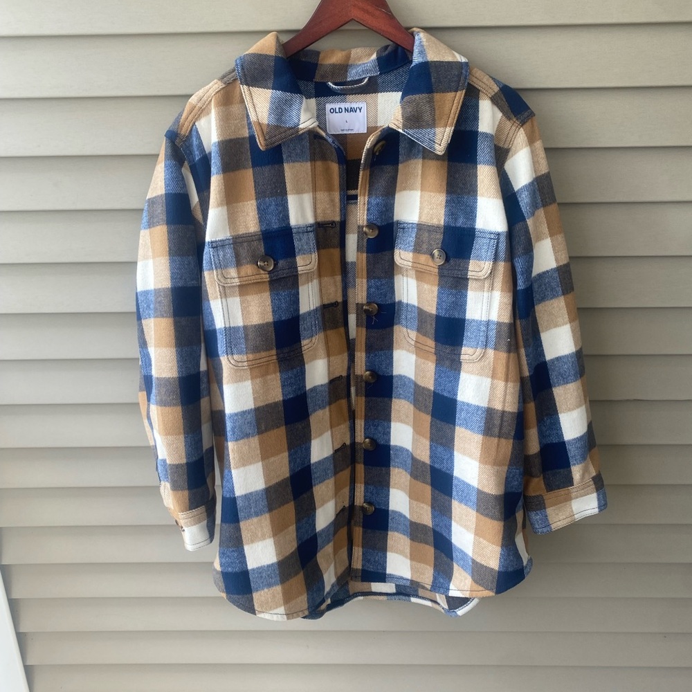 🌈 Old Navy Blue and Brown Checkered Oversized Shirt Jacket
